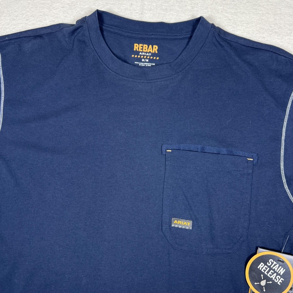 Ariat Rebar Shirt Mens Medium‎ Blue Workwear Pocket Tee Stain Release Crewneck